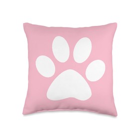 Paw Print Pink White Dog Cat Animal Cute Pet Lover Pastel Throw Pillow