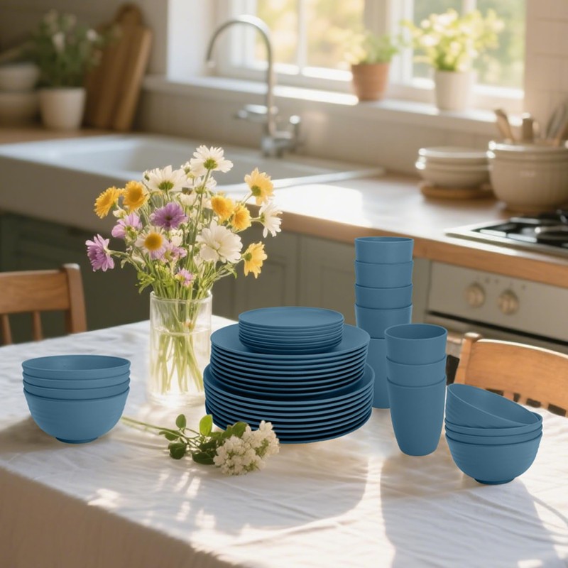 BUSOKIP Wheat Straw Dishes Set 40 PCS, Unbreakable Dinnerware Set