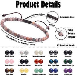 BONNY BOXX Braided Genuine 4mm Pink Zebra Jasper - Calming Stone - Bracelet, Elegant Handcrafted Natural Gemstone Crystal Bracelet Healing Power Energy Inspirational Gifts with Card for Unisex