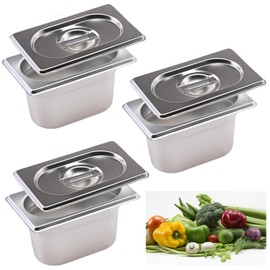 ORFCP Set of 3 Containers 1/9 Stainless Steel with Lid, 100 mm Height, Food Safe Gastronorm Container Made of Stainless Steel, Heat Resistant Gastro Container, 17.5 x 11 x 10 cm
