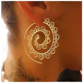 Yheakne Bohemia Mandala Spiral Earrings Gold Vortex Gear Earrings Exaggerated Hoop Earrings Large Circular Swirl Earrings Indian Tribal Earrings Jewelry for Women and Girls