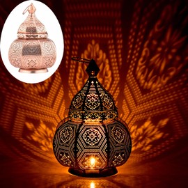 Marrakech Lamp and Lantern in One Metal 30 cm Large Table Lamp Lantern Mahana Copper Oriental Decoration