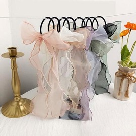 Large Ribbon Organza See-through Chiffon Golf Scarf Hair Tie 7 Colors / 왕 리본 오간자 시스루 쉬폰 골프 스카프 머리끈 7컬러