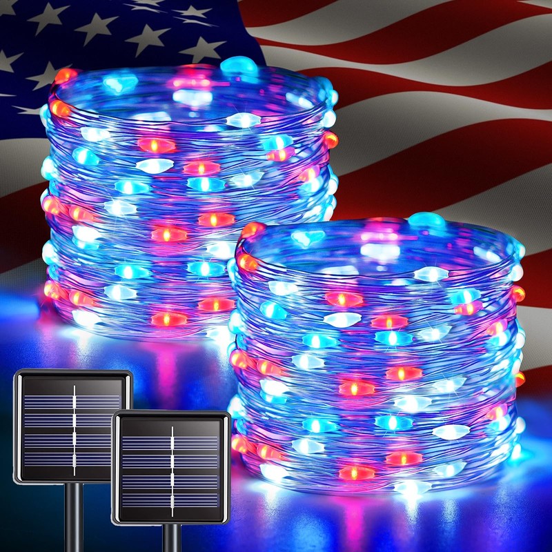 JMEXSUSS 2 Pack Red White and Blue Solar Lights, Each
