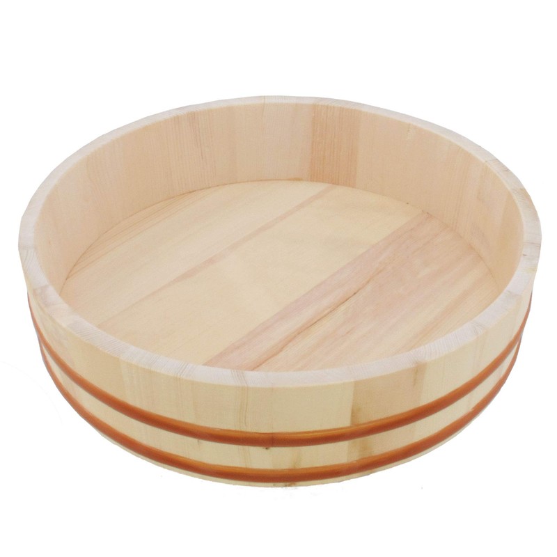 BambooMN 14.2" Hangiri Oke Sushi Rice Cooling Bowl/Tub with Lid,