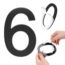 4 Inch House Numbers Self-adhesive House Number Acrylic Modern House Numbers for Outside Black Mailbox Numbers Address Home Number for House Apartments Office Hotel Room Easy to Install (Number 6)