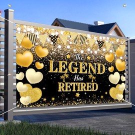 FHGG Happy Retirement Backdrop Banner Party Decorations Black Gold Background for Men Women The Legend Has Retired Supplies Sign 70.8 x 43.3 Inch