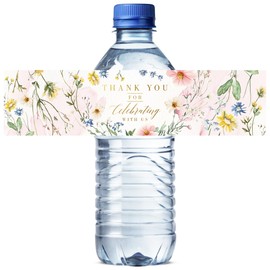 Mobiusea Creation 50 Pcs Wild Floral Water Bottle Labels – 8.27" x 1.97" Thank You Water Bottle Wraps with Gold Foil Text for Wedding, Baby Shower, Bridal Shower & Party Decorations