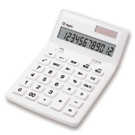 Asmix C1249W Calculator, Antibacterial Calculator, White, 12 Digits, Tax Calculator, Tilt Included, Route, Memory, 2 Power Supply
