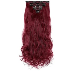 Extensiones de Cabello Ondulado Largo 7PCS Extensiones de Cabello Rojo Clip en Postizo Postizos Sintéticos Invisibles para Mujeres Extensiones de Cabello Ondulado para Mujeres