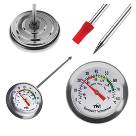 Compost Thermometer - Stainless Steel Dial Thermometer for Home and Backyard Composting - 50 mm Diameter C&F Dial, 295 mm Temperature Probe Compost Accelerator