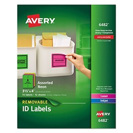 Avery Dennison Multipurpose Labels, Remv, 6Up, 3-1/2amp;quot;X4amp;quot, 72/Pack, Ne/AST