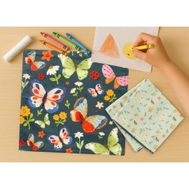 PurpleEssences Reusable Cloth Napkins | 12”x12”, 2-Ply, Thick, Absorbent, Durable | Machine Washable | Soft Cotton Fabric | Great for Lunchboxes | Set of 2 Napkins - Butterfly - Bug