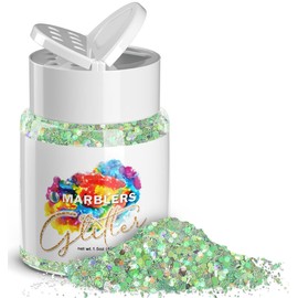 MARBLERS Holographic Glitter [Mixed Green] 1.5oz (42g) | Chunky | Non-Toxic, Vegan, Cruelty-Free | Face, Body, Eyeshadow, Hair, Festival, Party Makeup | Nail Art, Polish | Resin, Tumbler, Slime, Craft