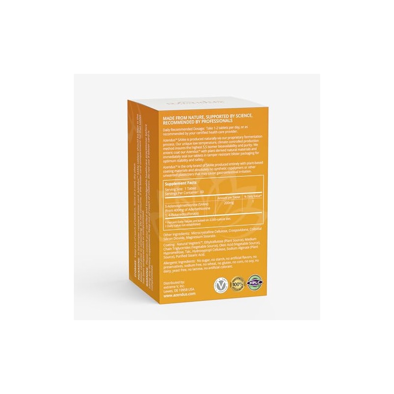Azendus SAM-e Joint Support 400mg, 60 Count, Same Butanedisulfonate Fiber