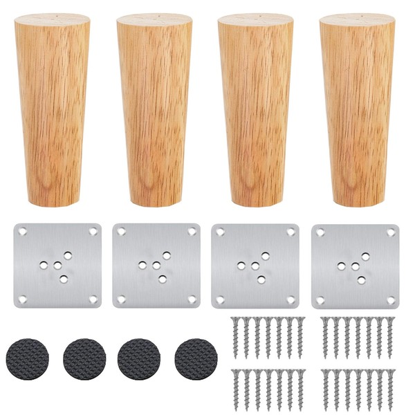 6 cm Wooden Table Legs, Pack of 4 Solid Wood