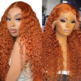 Savanna Hair Wig Loose Curly Lace Front Wigs Long Water Wave Ginger Orange Hair Women Party Daily
