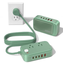 KWRNVO Flat Plug Power Strip, 20W USB C Power Strip with 2500W AC Outlects, 3 USB-C Ports, 2 USB-A Ports, 5FT Flat Extension Cord Outlet Extende Desk Charging Station for Home/Office/Travel Essentials