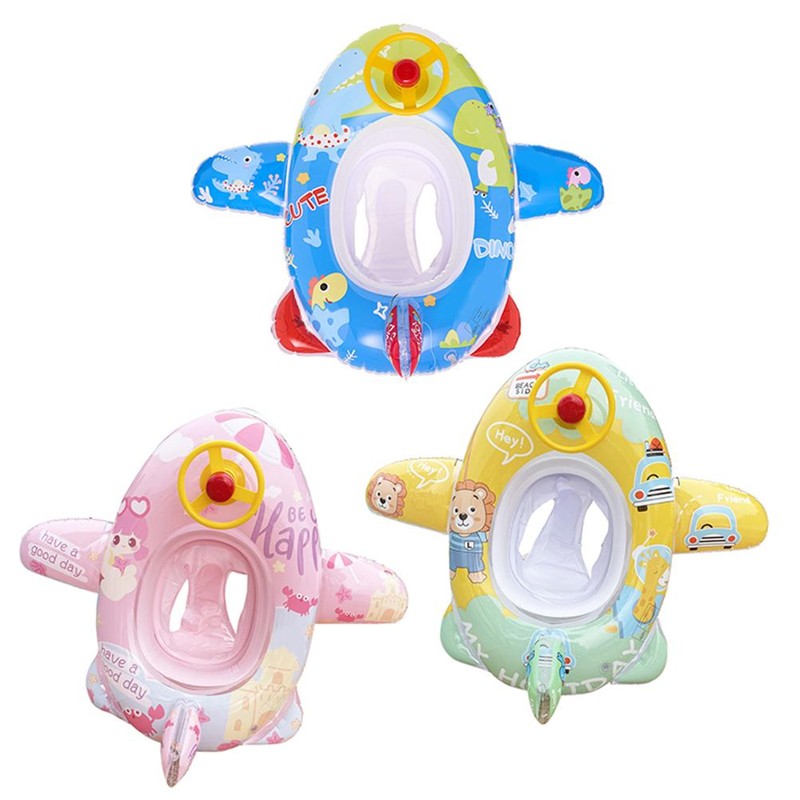 Baby Pool Float with Safety Seat Steering Wheel Cartoon Airplane