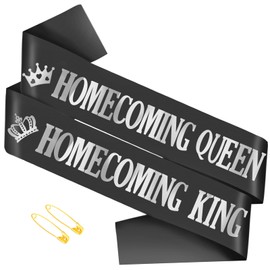 JXYCBZYing 2 Pcs Homecoming King and Homecoming Queen Sash with Silver Foil, Black Prom Party Sash, Prom Sashes for High School Dance King, Queen, Prom Court Sashes