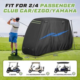Mixsuper Liner 2/4 Passenger Golf Cart Cover for Club Car/EZGO/Yamaha, Golf Cart Cover with Zipper Door Windproof Sunproof 420D Waterproof Durable Polyester Black