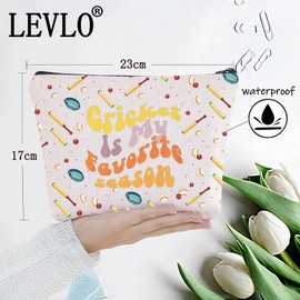 LEVLO Cricket Cosmetic Makeup Bag Cricket Player Gift Cricket Is My Favorite Season Cricketing Playing Zipper Pouch Bag Cricket Merch (Cricket Bag)