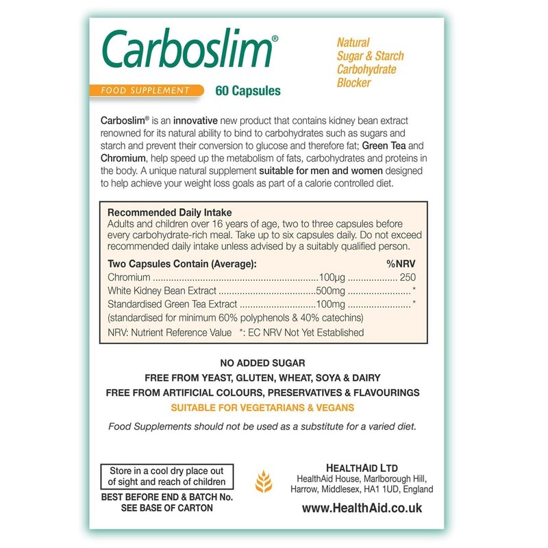HealthAid Carboslim Capsules – Carb Blocker with White Kidney Bean