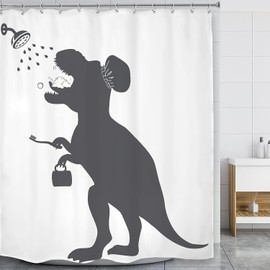 Dinosaur Shower Curtain, Funny Shower Curtain Set Shower Curtains for Bathroom, Black White Cartoon Animal Shadow Bathroom Accessories Art Home Decor 72"X72"