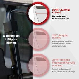 RED DOT Folding Golf Cart Tinted Fold Down Windshield Compatible with EZGO Marathon 1986 - 1994.5 Models with 3/4" Square Frame Supports | 3/16 Inch Acrylic | Made in the USA