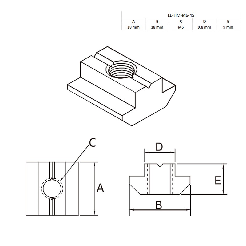 Stainless Steel Slot Nut Heavy Sliding Nut M6 Slot 10
