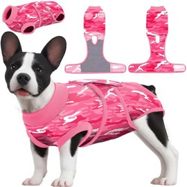 PetWarm Dog Recovery Suit, Anti-Licking Pet Surgical Recovery Onesies Suit Surgery Suit for Dogs, Professional Pet Recovery Shirt Dog Abdominal Wounds Bandages, Camouflage Pattern, Pink, L