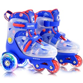 SULIFEEL Adjustable Roller Skates for Girls Boys Kids,Fun Illuminating Light Up Flash Wheels Three-Point Type Balance Suitable for Beginners Indoor Roller Skating