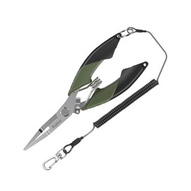 pullther Fishing Pliers, Fishing Equipment, Fishing Accessories, Multifunctional Fishing Pliers, Non-Slip, Hook Remover, PE Line Cutting, Lightweight, with Shock Rope, Green
