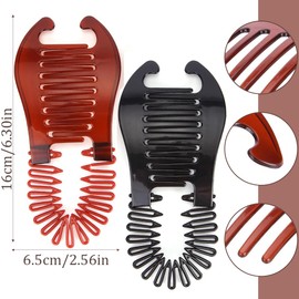 Banana Comb, Banana Comb, Stretchy Flexible Hair Comb Holder, Flexible Ponytail Hair Clip Hair Accessories for Women and Girls, 2 Pack, Brown and Black