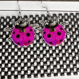 QUPENGXU Unique Gold Beetle Drop Dangle Earrings for Women Delicate Colored Insects Earrings Gifts For Nature Lovers (I)