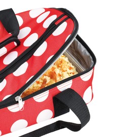 Palais Dinnerware Insulated Casserole Carrier - With Zip Closure - Attractive Design, with Strap and Side Pocket (White Dots on Red)