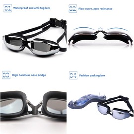 YzoTek Unisex Swimming Goggles - UV 400 Mirrored Swim Glasses, Anti Fog No Leaking Wide View Pool Eyeglass for Men Women