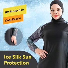 Dalaura Muslimah Swimsuits for Women Modest Swimwear, Long Sleeve Swimming Suit Burkini (CA/US, Alpha, Medium, Regular, Regular, Black)