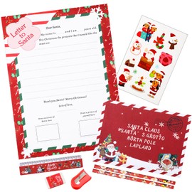 Clabby 4 Pcs Letter to Santa Kit Father Christmas Writing Set Includes Envelopes, Sticker Sheet, Dear Santa Letter and Stationery Supplies for Kids