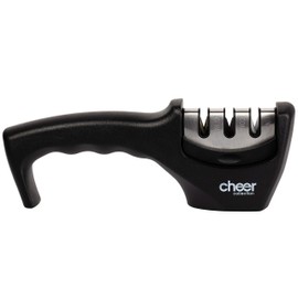 Cheer Collection 3-in-1 Knife Sharpener, Professional Blade Sharpening System for Restoring Kitchen Knives, Includes Cut Resistant Gloves (Black)