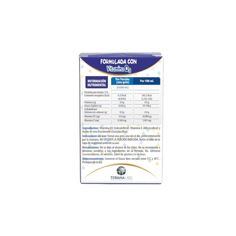 Vitamina D3 ONEDROP frasco con 3 mL, 400 UI