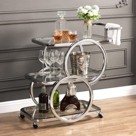 FERFALDER Home Bar Serving Carts 3 Tier Kitchen Carts on Wheels Mobile Bar Carts for Home Kitchen Dining Room Living Room Party, Silver Grey