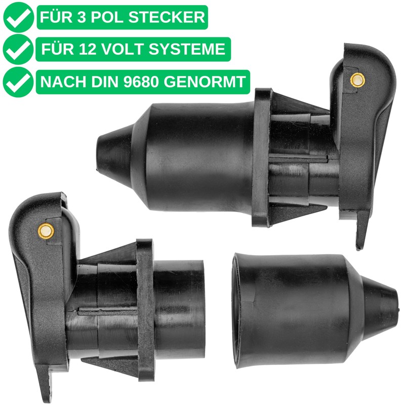 3-pin socket, 1 piece, 4-hole mounting plate, hard plastic housing,