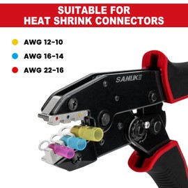 Sanuke Crimping Tool For Heat Shrink Connectors-AWG 22-10 Ratchet Wire Terminal Crimper-Crimping Pliers-Electrical Crimping Tool for Insulated Nylon Connectors and Electrical Wire Connectors
