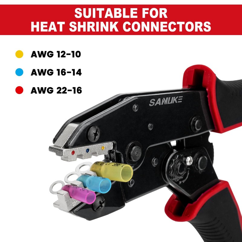 Sanuke Crimping Tool For Heat Shrink Connectors-AWG 22-10 Ratchet Wire