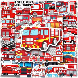 50 Pcs Fire Truck Stickers,Vinyl Fire Engine Stickers DIY Decorations for Bike Laptop Water Botter Guitar,Party Supplies,Decor for Boys Teaching Aids for School and Home, Rewards and Gifts|ki-08