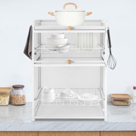 WANLECY 3 Tier Dish Drying Cabinet White, Countertop Dish Organizer Shelf with Lid Cover and Detachable Drip Tray Space Saver Dish Rack for Kitchen Organizing Holder