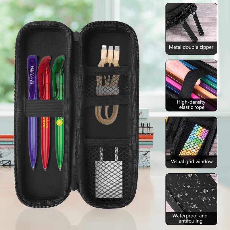 GZqiancang Pack of 4 Black Pencil Cases, Waterproof Case Pens