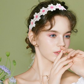 Totelux Pink Flower Headband for Women Embroidery Daisy Hair Bands Floral Hair Accessories for Birthday Party Supplies