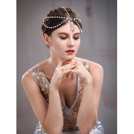 Chicer Wedding Headbands Accessories, Head Chains with Beads and Crystal for Women and Girls (Gold).